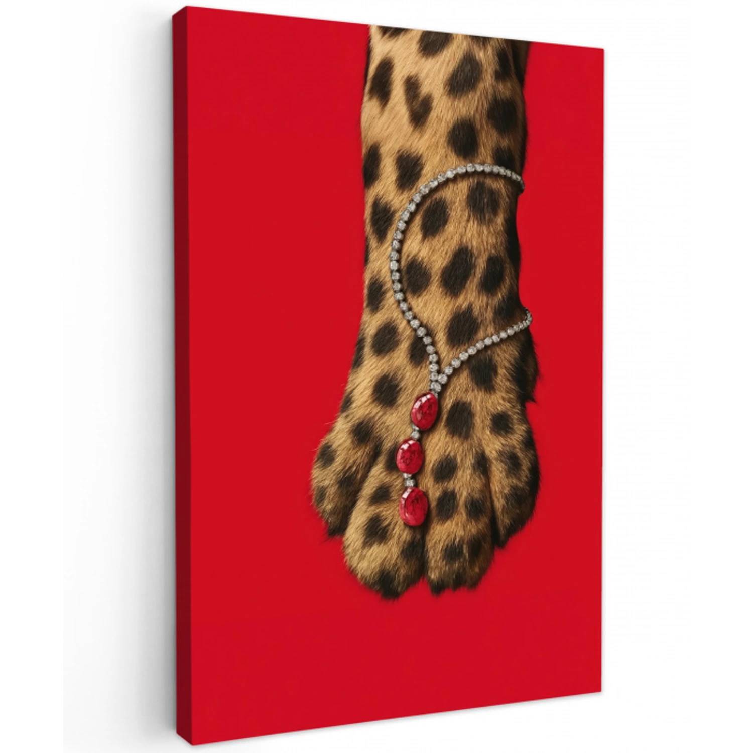 Poot - Luipaard - Ketting - Edelstenen Tuinposter op houten frame 2 cm dik middel -3d