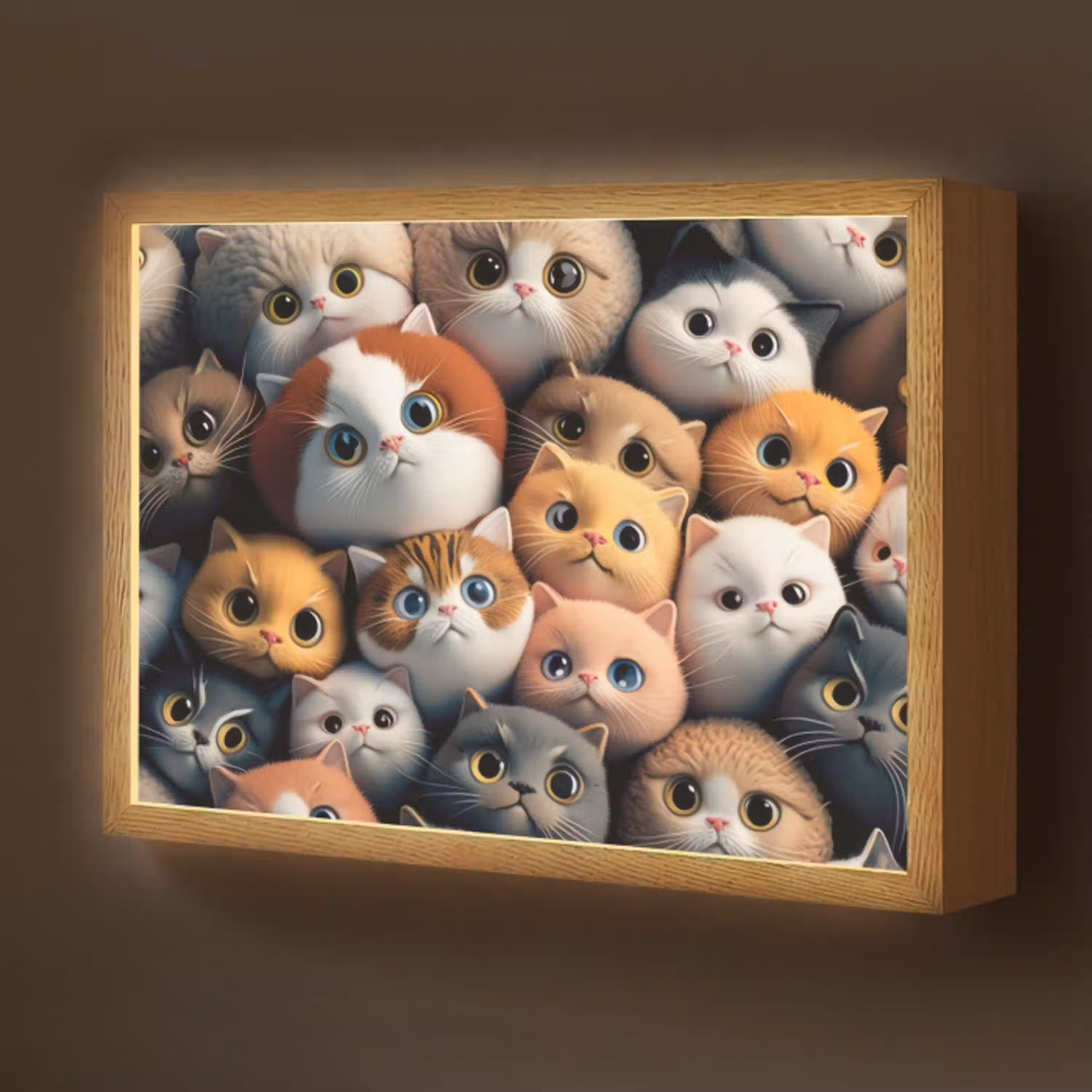Poes - Kat - Design - Bruin - Grijs - Kids Light Box met batterij (Wandlamp kind) middel -z3d_website