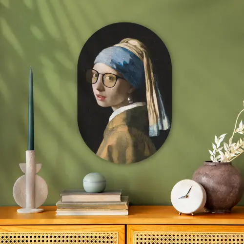 Meisje met de parel - Johannes Vermeer - Bril Wandcirkel Ovaal Forex klein -sfeer2