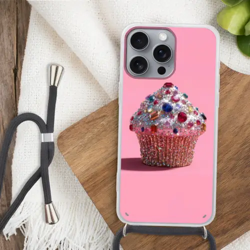 Cupcake - Kleurrijk - Edelstenen Hoesje iPhone 16 Pro Max met koord klein -sfeer4
