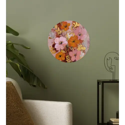 Schilderij - Bloemen - Rustiek - Roze Wandcirkel behangsticker klein -sfeer2