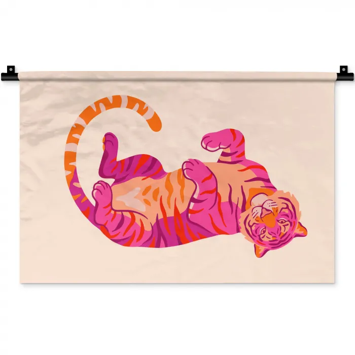 Tijger - Roze - Oranje Wandkleed katoen klein -zz3d