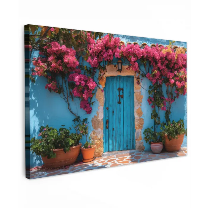 Deur - Hout - Bloemen - Blauw canvas 2cm klein -z3d