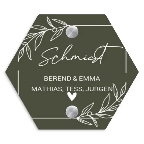 Olijfgroen - Sierlijk Naambord Hexagon klein -3d
