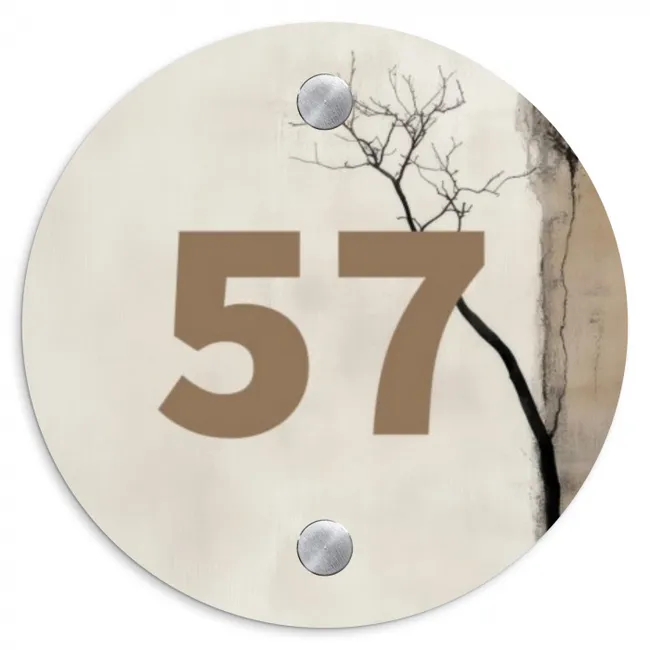 Boomsilhouet beige achtergrond - Traditioneel Naambord Rond klein -3d