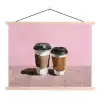 Koffiebekers - Deksel - Verf - Textuur textielposter latten blank klein -3d