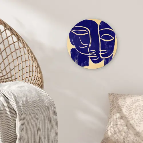 Okergeel - Blauw - Eenvoudige lijnen Wandcirkel kunststof plaat 5mm dik klein -sfeer5
