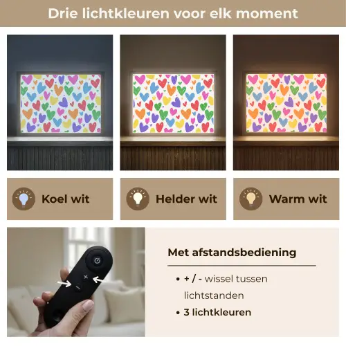 Hartjes - Patroon - Kleurrijk Light Box met batterij (Wandlamp kind) middel -USP_lichtkleurNL