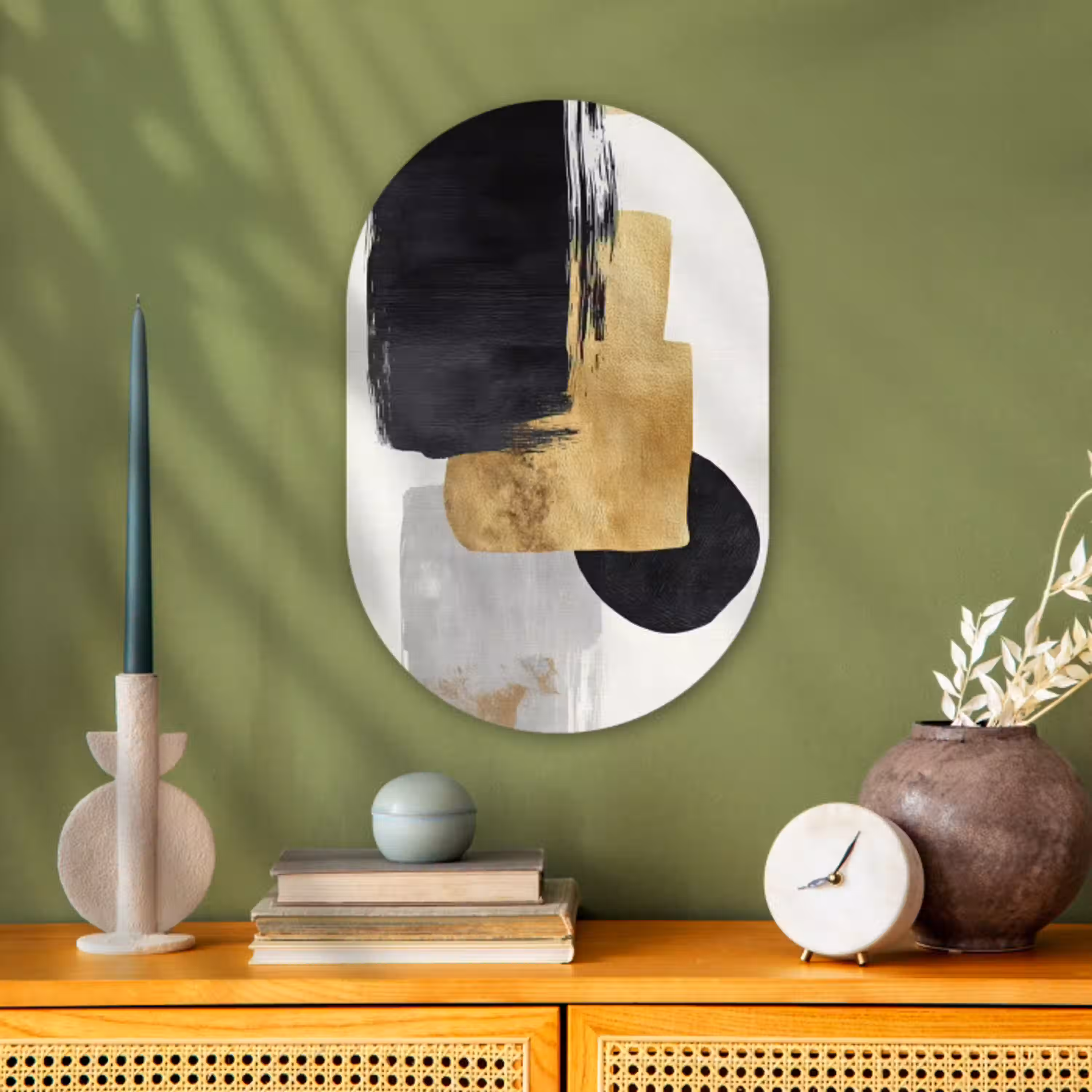 Goud - Rechthoeken - Cirkels - Abstract Wandcirkel Ovaal Forex klein -sfeer2
