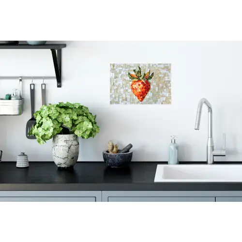 Aardbei - Rood - Mozaïek - Fruit Muursticker klein -keuken
