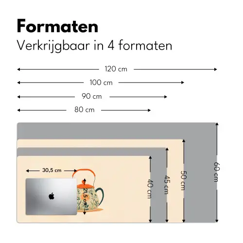 Oranje - Theepot - Bloemen - Bladeren Muismat XXL klein -sfeer5
