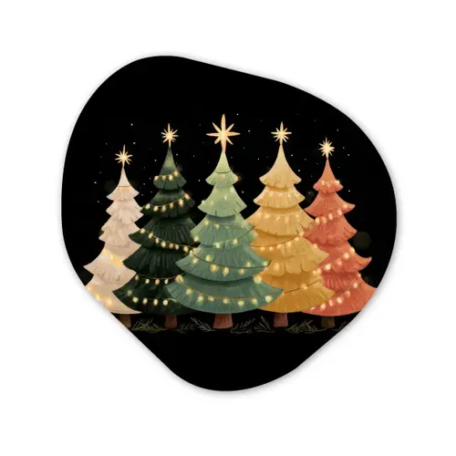 Kerstbomen - Kleurrijk - Lichtjes - Ster Wandcirkel Organisch Forex 3mm klein -3d