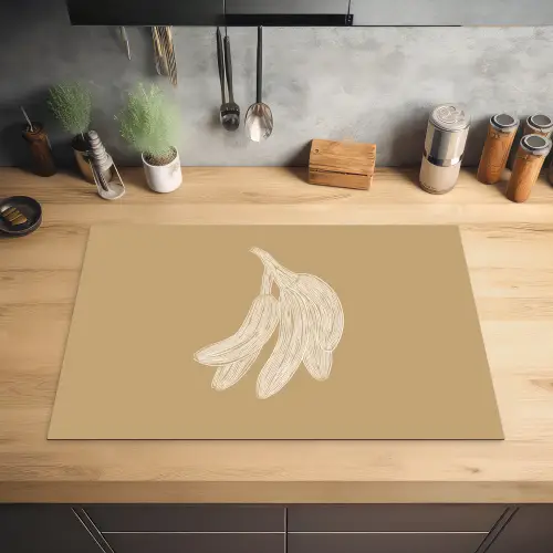 Bananen - Beige - Lijntekening - Minimalistisch Inductie beschermer vinyl 3mm klein -sfeer5