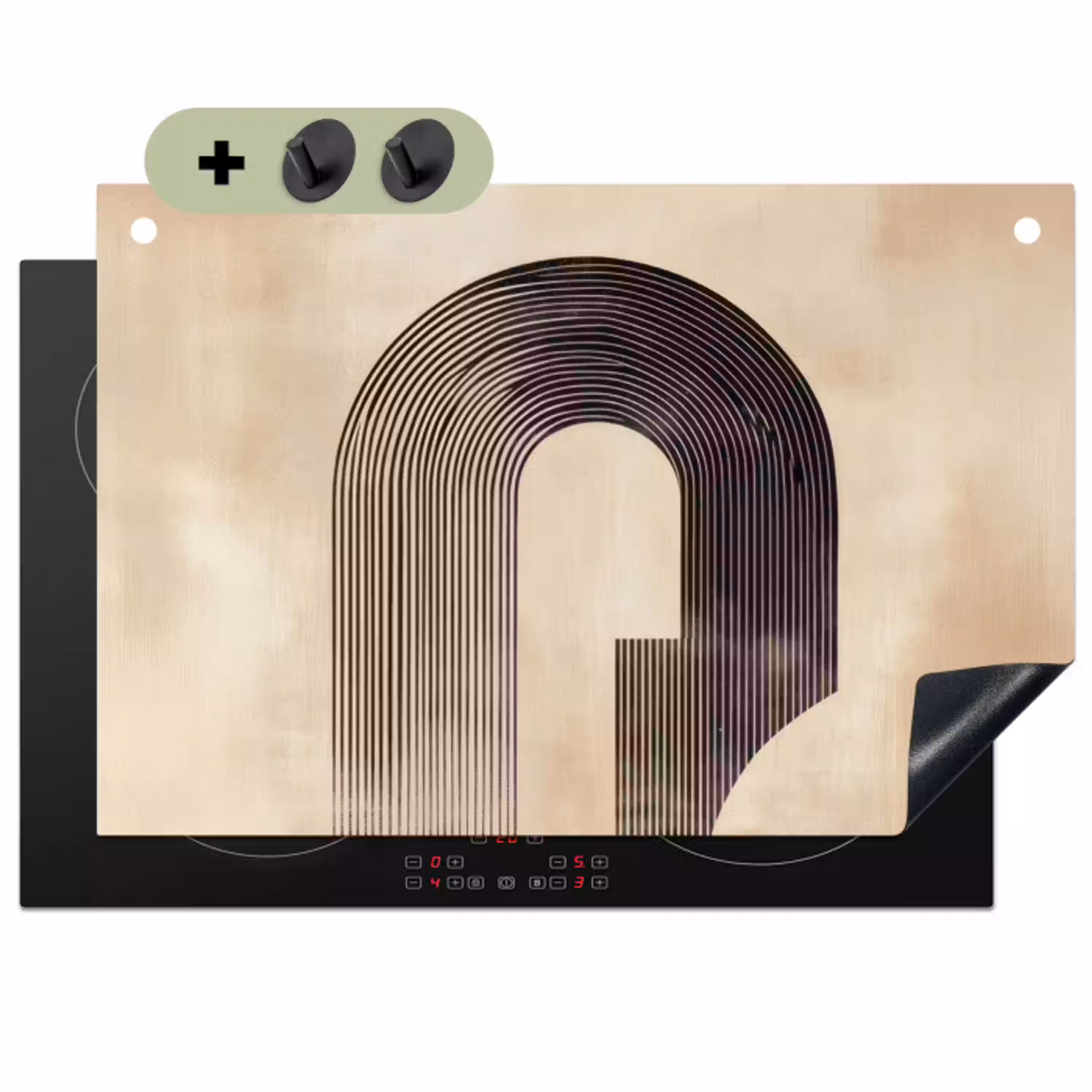 Boog -  Strepen - Minimalistisch - Zwart Inductie beschemer met haakjes klein -3d
