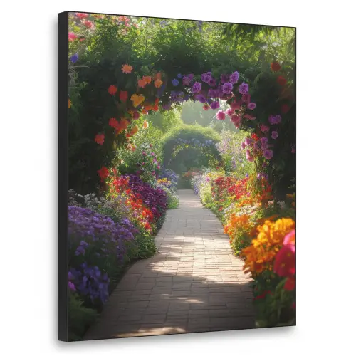 Doorkijk - Pad - Bloemen - Struik - Kleurrijk Textielframe - compleet frame klein -3d