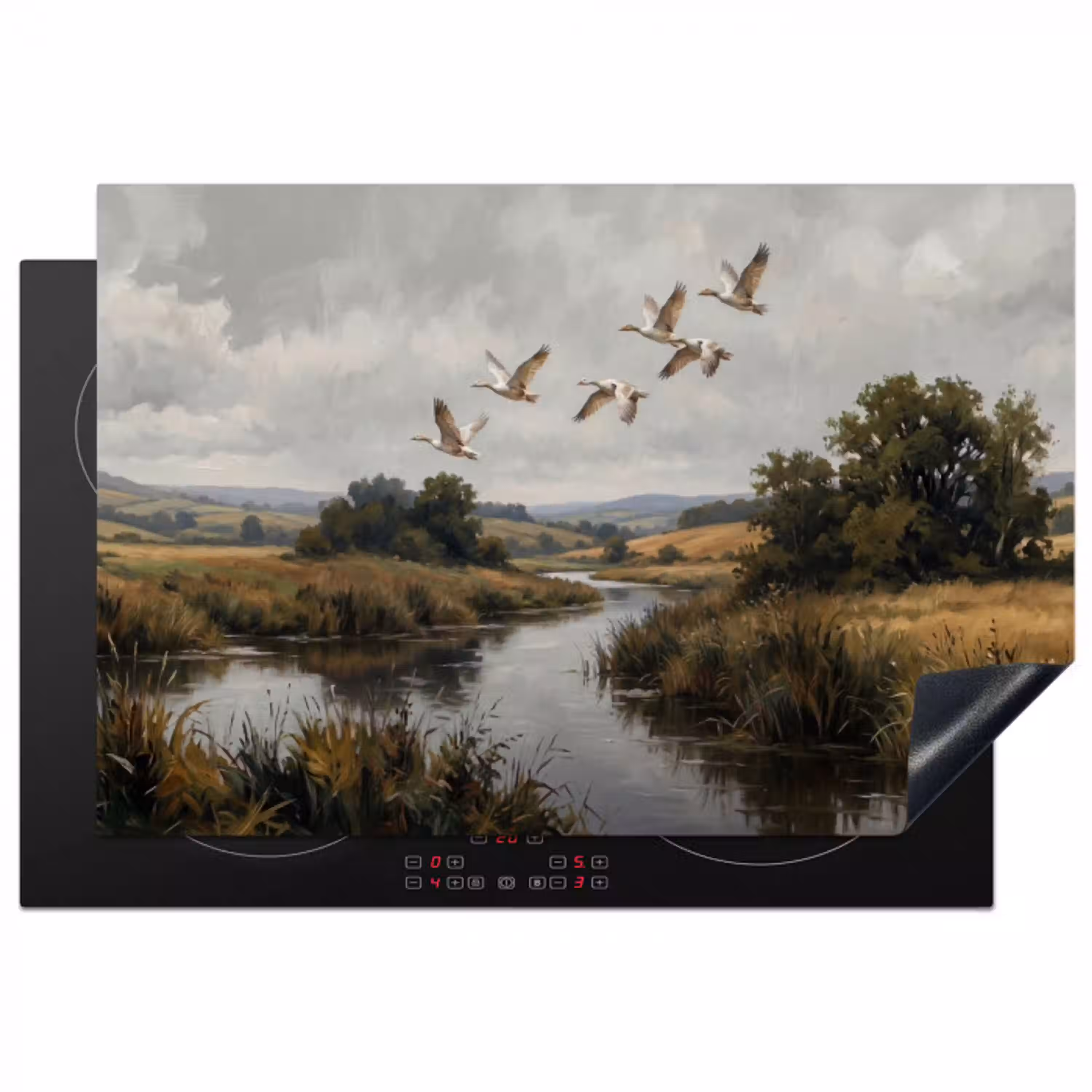 Eenden - Rivier - Landschap - Vlucht - Nostalgisch Inductie beschermer vinyl 3mm klein -3d