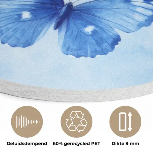 Vlinders - Sierlijk - Blauw Akoestische PET Vilt - Rond klein -closeup_NL