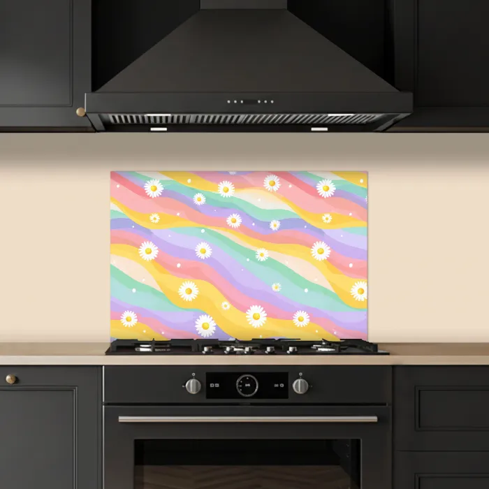 Madeliefjes - Kleurrijk - Pastel keuken achterwand spatscherm klein -sfeer1