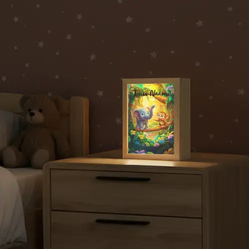 Olifant - Appje - Jungle - Kleurrijk Light Box met kabel (Kinderlampje) klein -sfeer1_kind