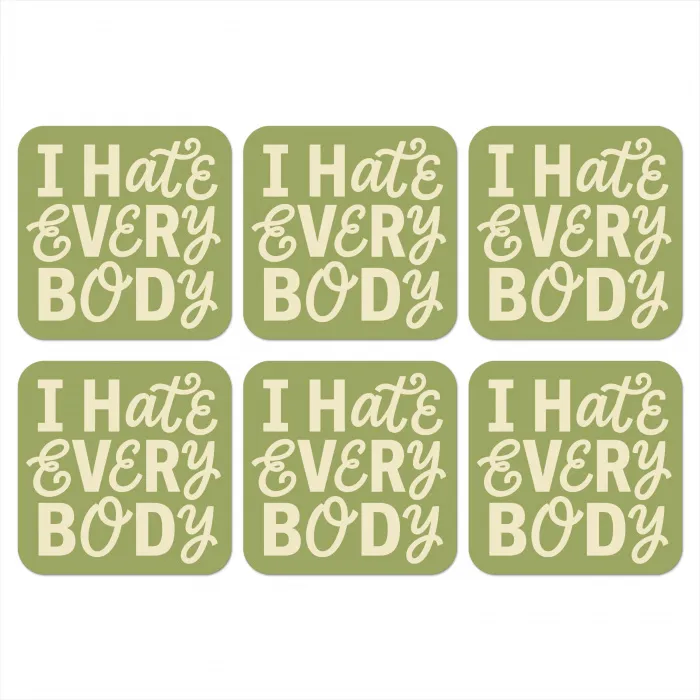 I hate everybody - Groen - Retro onderzetter kurk middel -3d