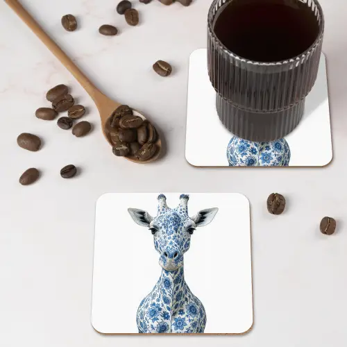 Giraffe - Delfts blauw - Dieren - Minimalistisch onderzetter kurk middel -sfeer2