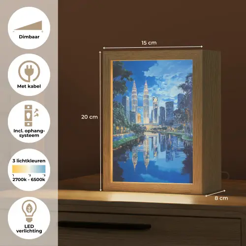 Stad Kuala Lumpur - Skyline - Wolkenkrabbers - Water Light Box met kabel (Tafellamp) klein -USP_NL