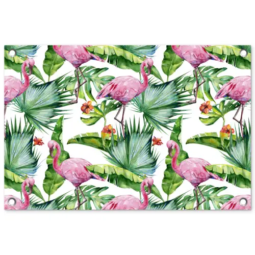 Bladeren - Flamingo - Bloemen - Jungle tuinposter los doek klein -3d