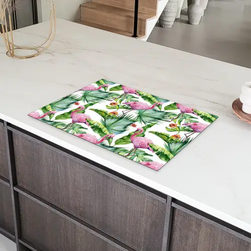 Bladeren - Flamingo - Bloemen - Jungle Inductie beschermer vinyl 3mm klein -sfeer8