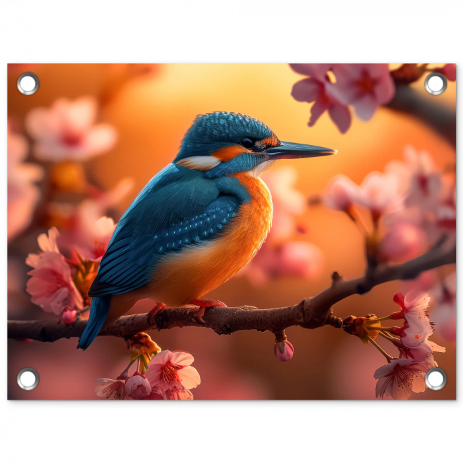 IJsvogel in de Bloesemtak tuinposter los doek klein -3d