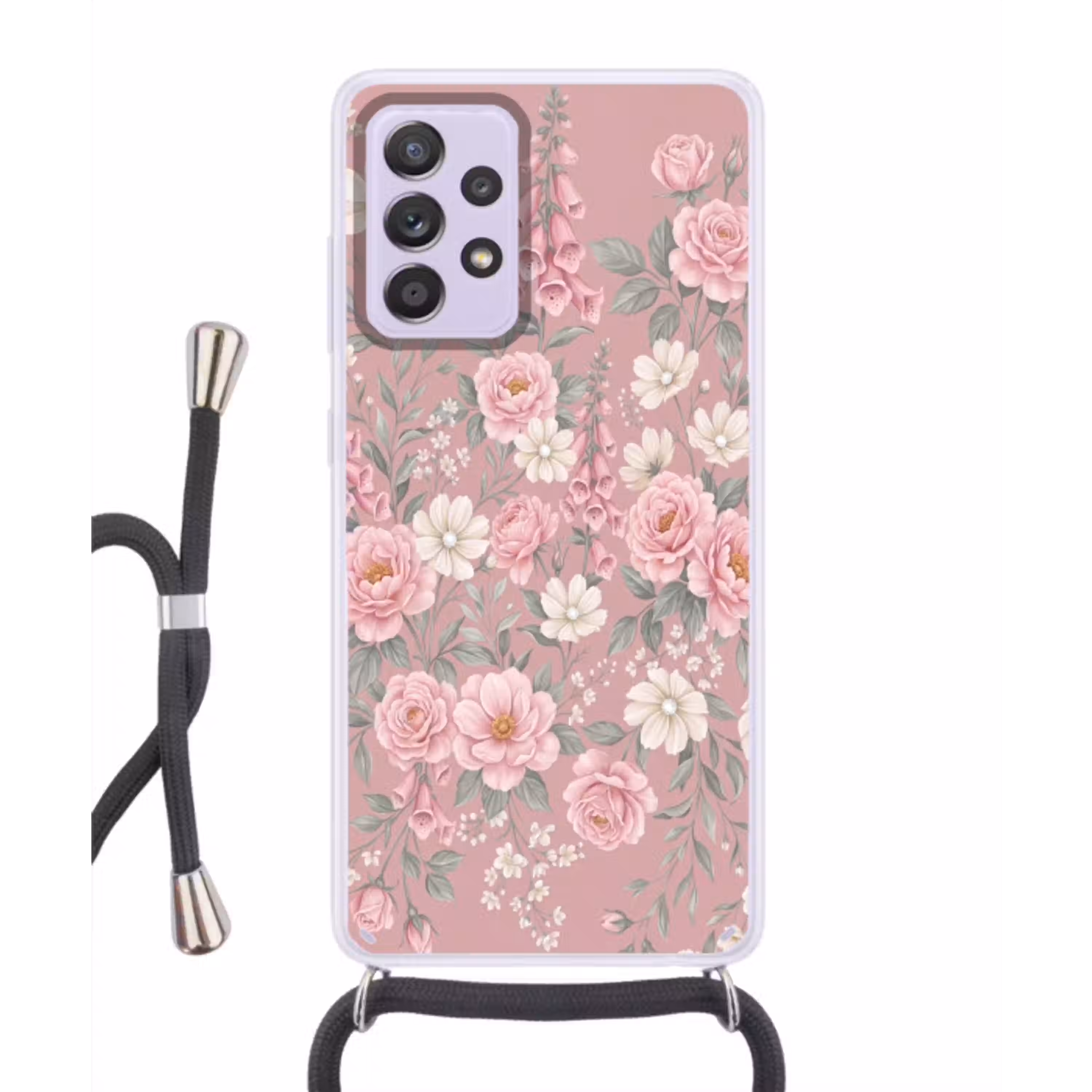 Pioenrozen - Vingerhoedskruid - Pink Hoesje Samsung Galaxy A52 5G met koord klein -3d