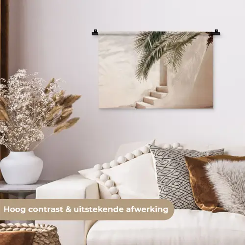Palmboom - Schaduw - Trap - Beige Wandkleed katoen klein -sfeer1
