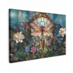 Libelle - Mozaïek - Bloemen - Kleurrijk Tuinposter op houten frame 2 cm dik klein -3d