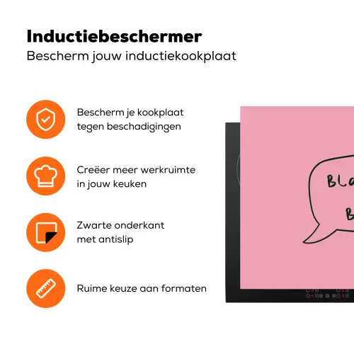 Tekstwolkje - BLAH BLAH BLAH - Roze Inductie beschermer vinyl 3mm klein -zzzzzzz-td-ups