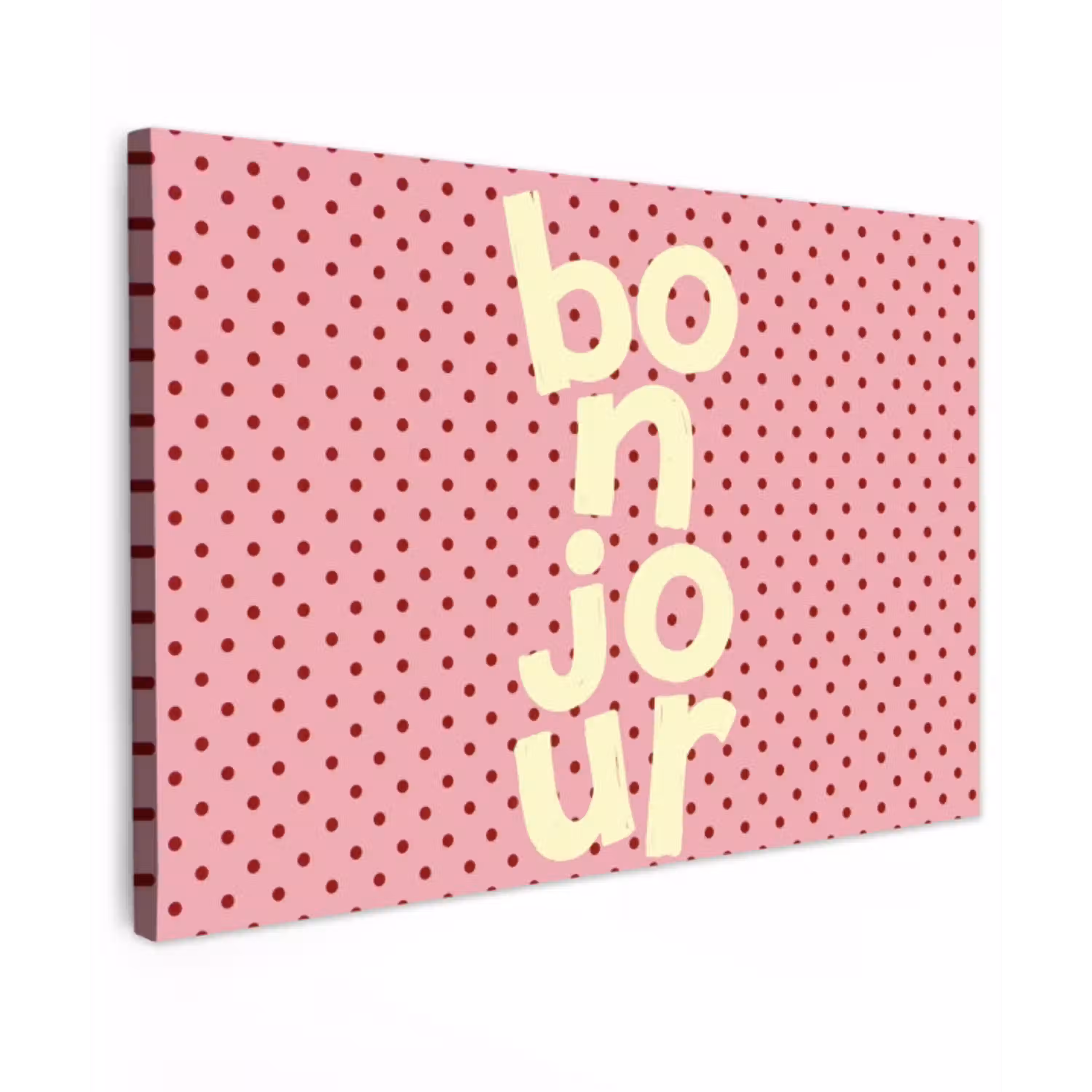 Bonjour - Stippen - Roze- Geel canvas 2cm klein -z3d