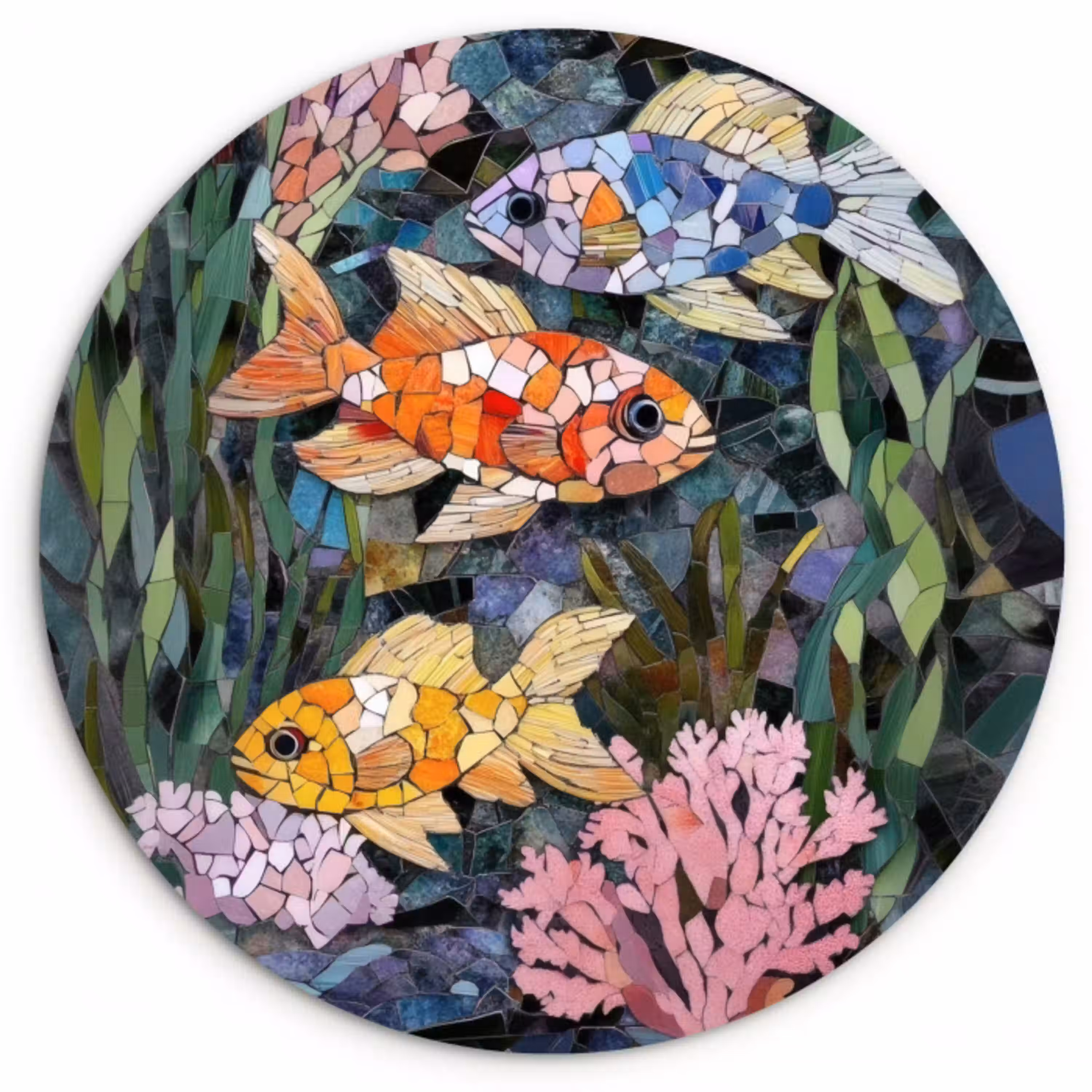 Vissen - Koraal - Zee - Mozaïek Wandcirkel kunststof plaat 5mm dik klein -3d