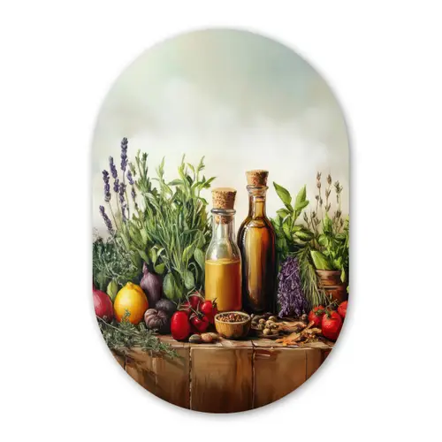 Stilleven - Kruiden - Specerijen - Fruit - Kleurrijk Wandcirkel Ovaal Forex klein -3d