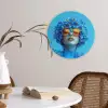Vrouw - Bloem - Blauw - Modern - Bril - Portret Wandcirkel plexiglas klein -sfeer4