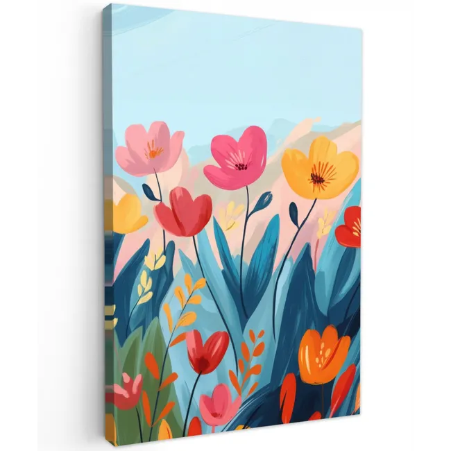 Illustratie - Bloemen - Kleurrijk Tuinposter op houten frame 2 cm dik klein -3d