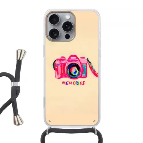 Camera - Memories - Roze - Geschilderd Hoesje iPhone 16 Pro Max met koord klein -3d