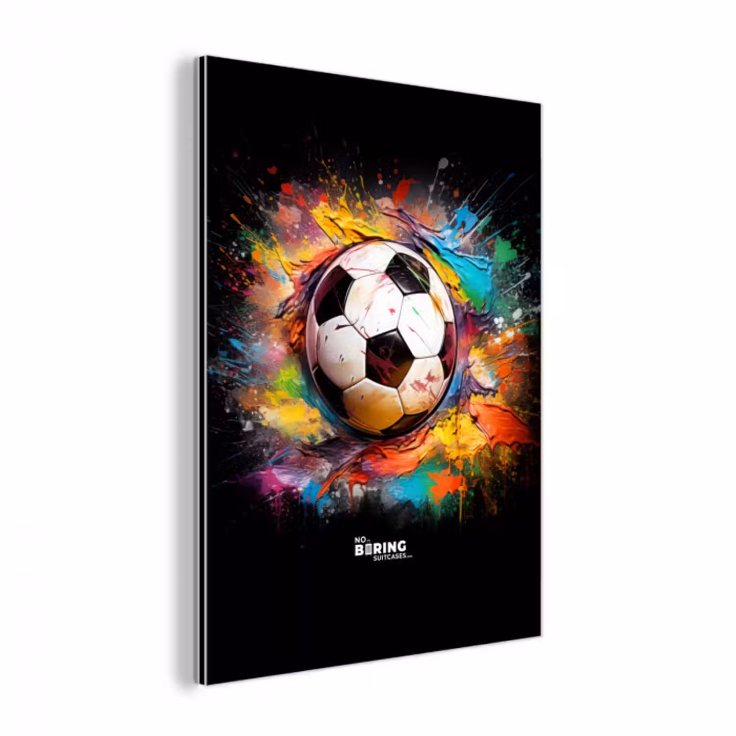 Alu-Dibond-Bild - Fußball umgeben von Farbklecksen
