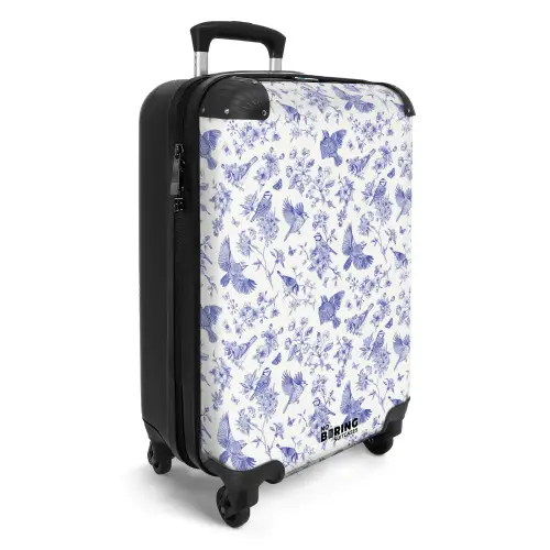 Klassiek vogel en bloemen patroon blauw met wit NBS - Handbagage koffer - Kinderen Unisex middel -productfoto_3d