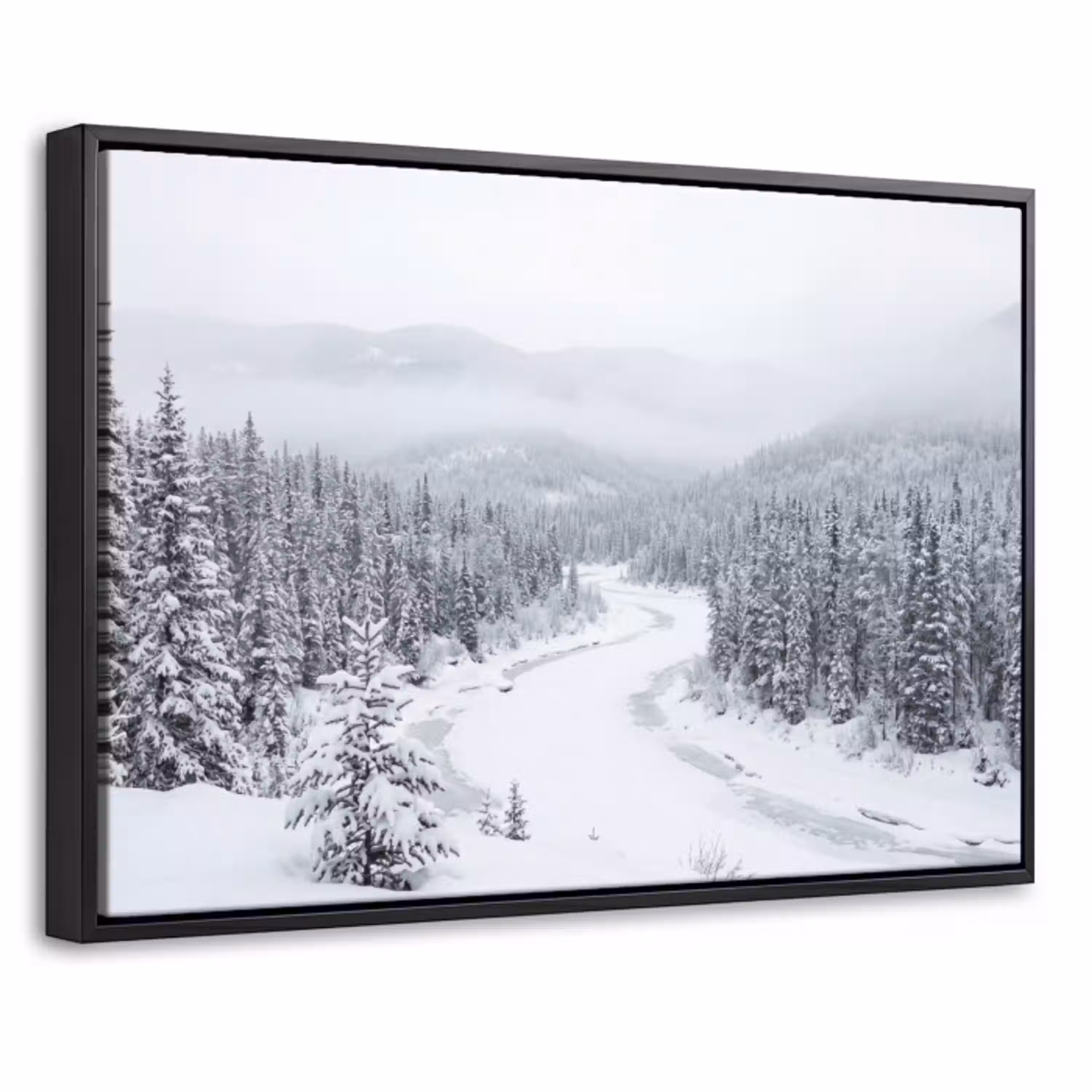 Rivier - Bevroren - Landschap - Winter Canvas met baklijst klein -threedimensional_3d_global