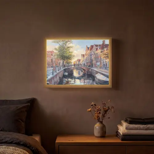 Brug - Stad - Huizen - Boot Light Box met batterij (Wandlamp) middel -sfeer4