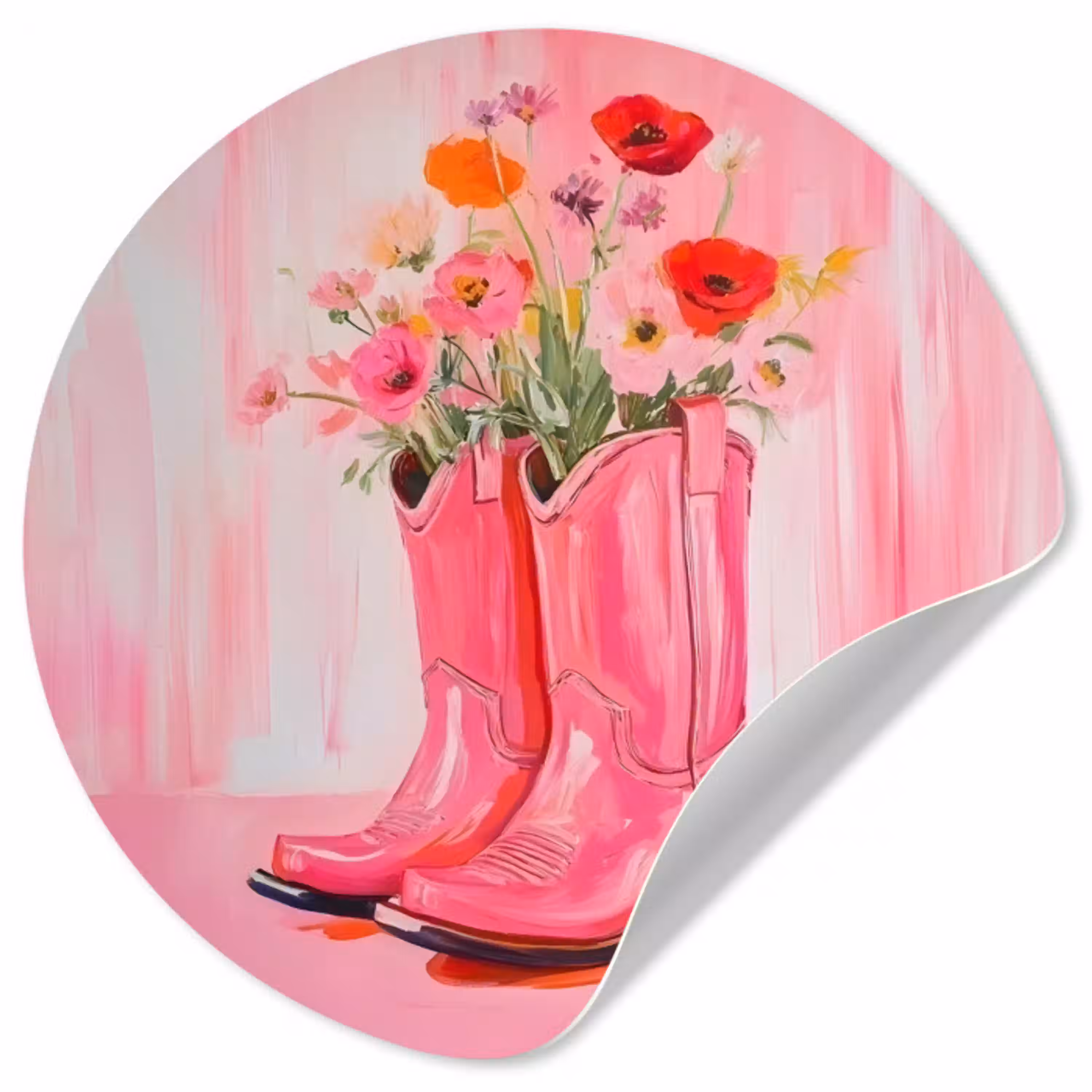 Roze - Bloemen - Cowboy Wandcirkel behangsticker klein -3d