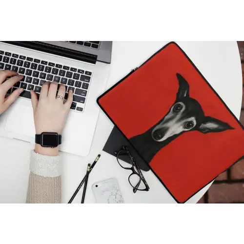 Windhond - Minimalistisch - Rood laptophoes neopreen klein -bureau