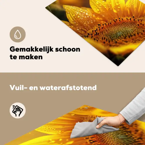 Zonnebloem - Dauwdruppels - Geel - Zonlicht Inductie beschemer met haakjes klein -ky-schoon-nl