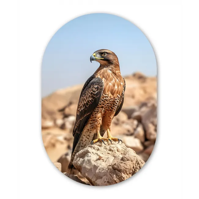 Muurovaal glas - Valk - Vogel - Rots - Macht