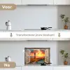Doorkijk - Raam - Vuurtoren - Zonsondergang - Strand keuken achterwand spatscherm klein -voor_na_NL