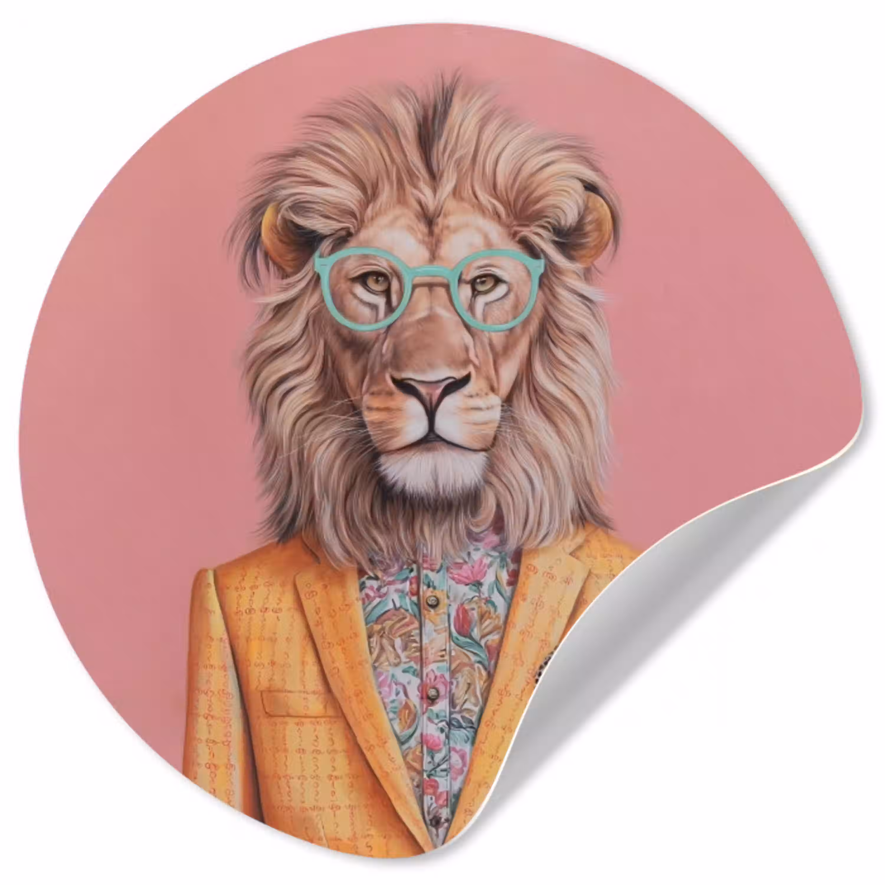 Leeuw - Pak - Geruit - Bril Wandcirkel behangsticker klein -3d