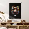 Chimpansee met koptelefoon en graffiti-spray Wandkleed katoen klein -sfeer5